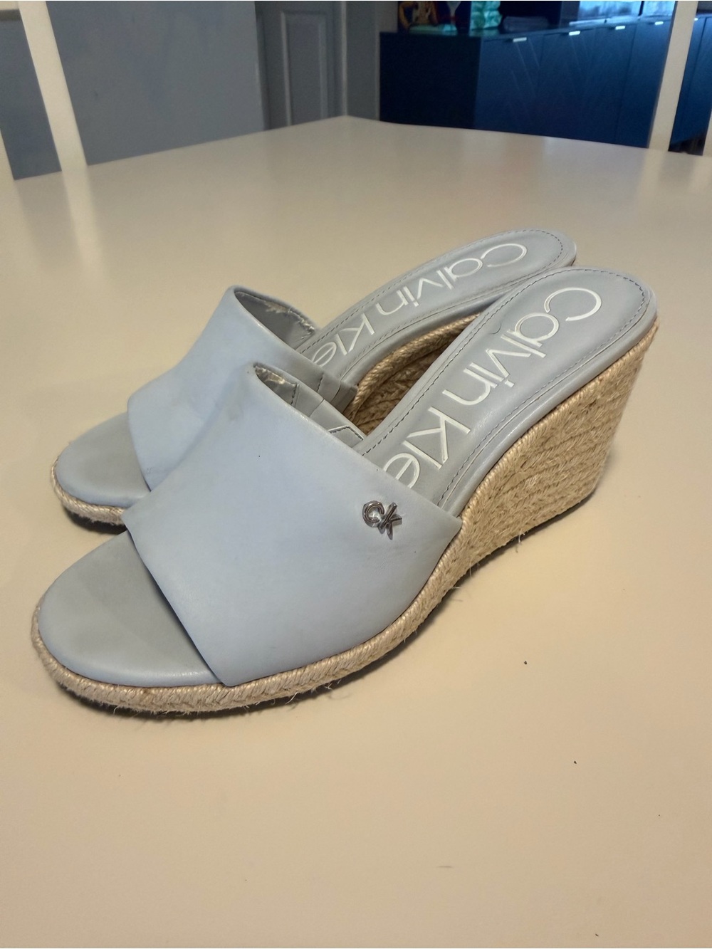 Calvin Klein Women’s  Britta Napa Shine Open Sandal blue Size 6